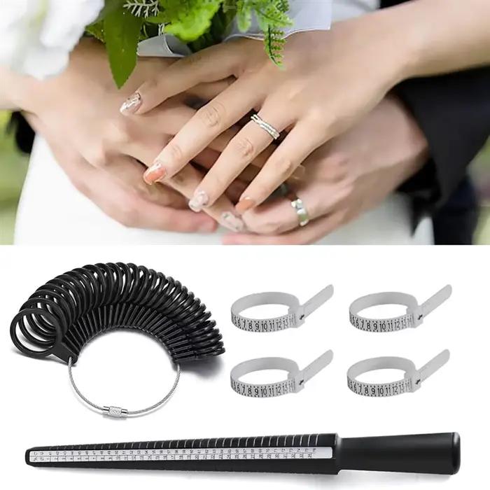 Outil de mesure de tailleur d'anneau de 7 pièces pour hommes et femmes comprenant un mesureur d'anneau de doigt, des compteurs d'anneau, le kit de fabrication d'anneaux-AT64