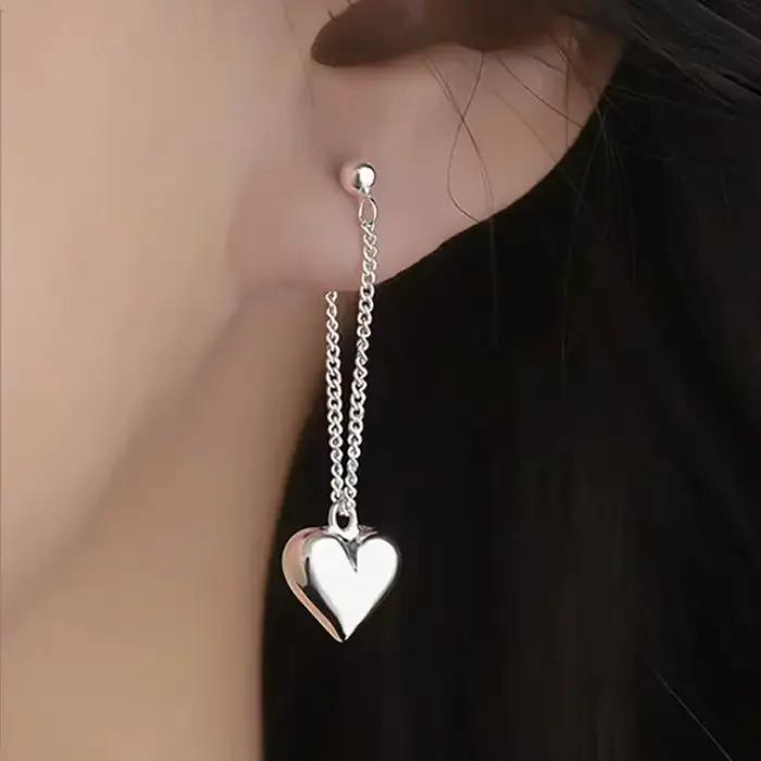 Boucles d'oreilles en argent sterling 925 avec chaîne en forme de cœur bijoux hypoallergéniques pour femmes occasions spéciales cadeau de fête
