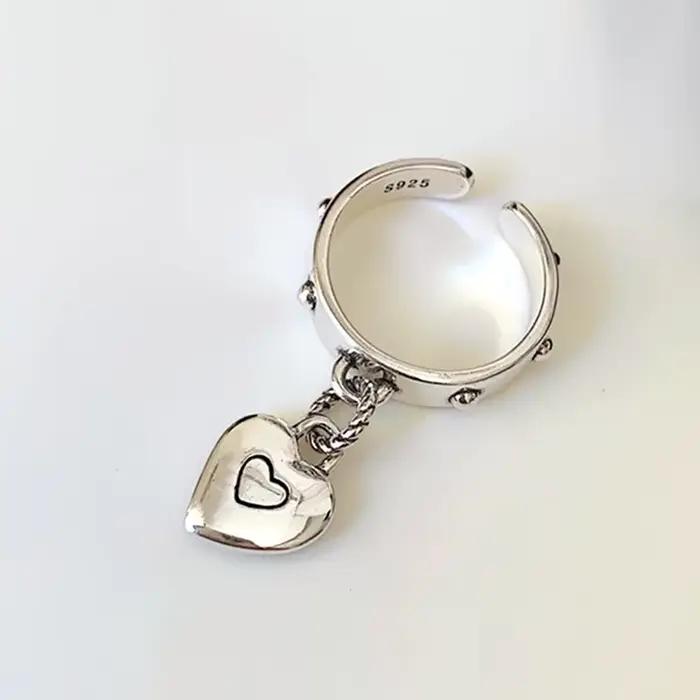 Bagues à pampilles en forme de cœur d'amour en argent Sterling 925, pour femmes et Couples, nouvelle mode Vintage, argent thaïlandais, Punk, bijoux de fête, cadeaux