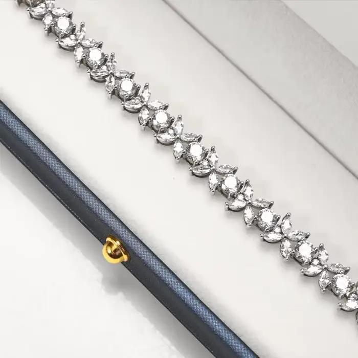 Coffret à bijoux en cuir bleu marine et velours blanc pour colliers, bagues, organisateur cadeau/stockage Premium pour emballage de bijoutier de luxe