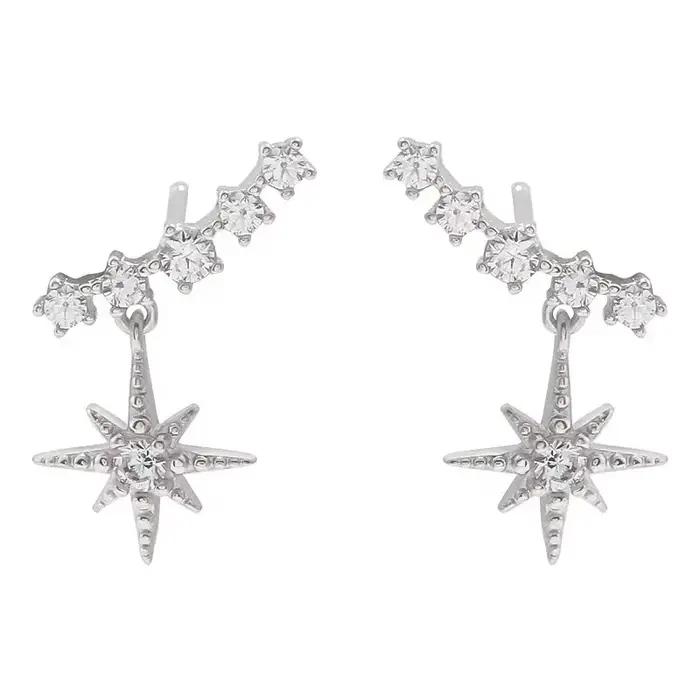 Nouvelle vente chaude à la mode Super brillant Zircon étoile 925 boucles d'oreilles en argent Sterling pour les femmes en gros bijoux boucles d'oreilles