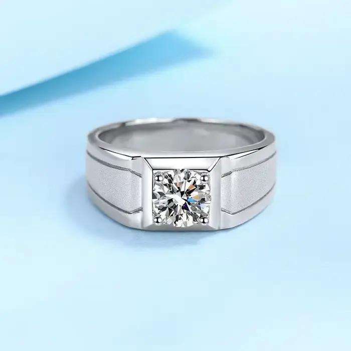 Bagues en diamant Moissanite platine PT950 pour hommes, 0.5/1 Carat, couleur VVS1 D, anneaux de tréfilage simples, cadeau de luxe pour petit ami