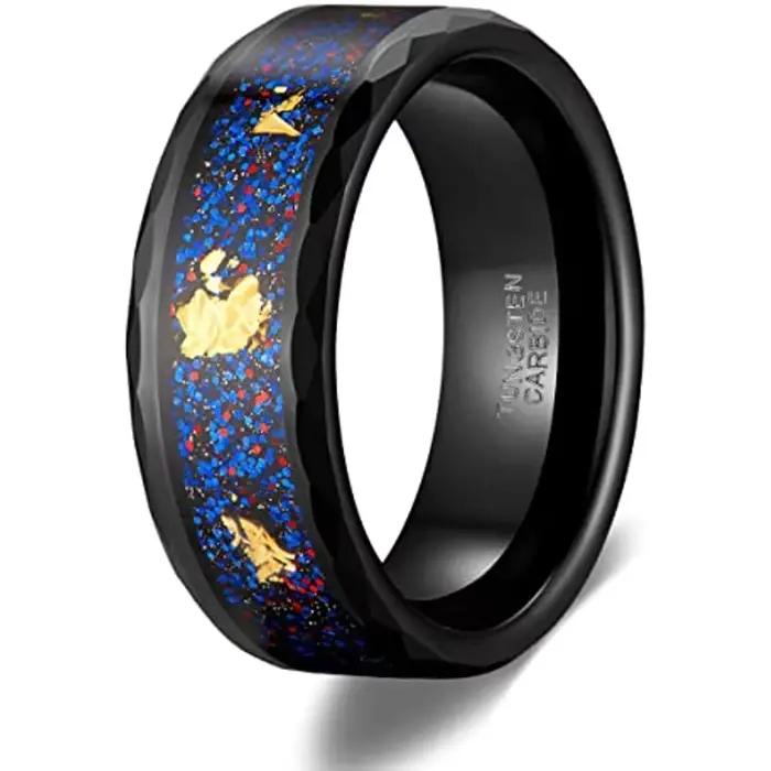 Somen 8mm bagues en tungstène pour hommes femmes galaxie opale couleur or feuille incrustée alliance multi facettes bague de fiançailles martelée