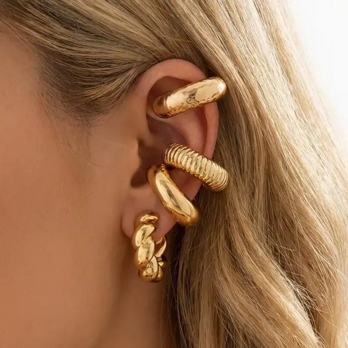 Lot de 4 grandes boucles d'oreilles manchette CCB non-percées pour femmes