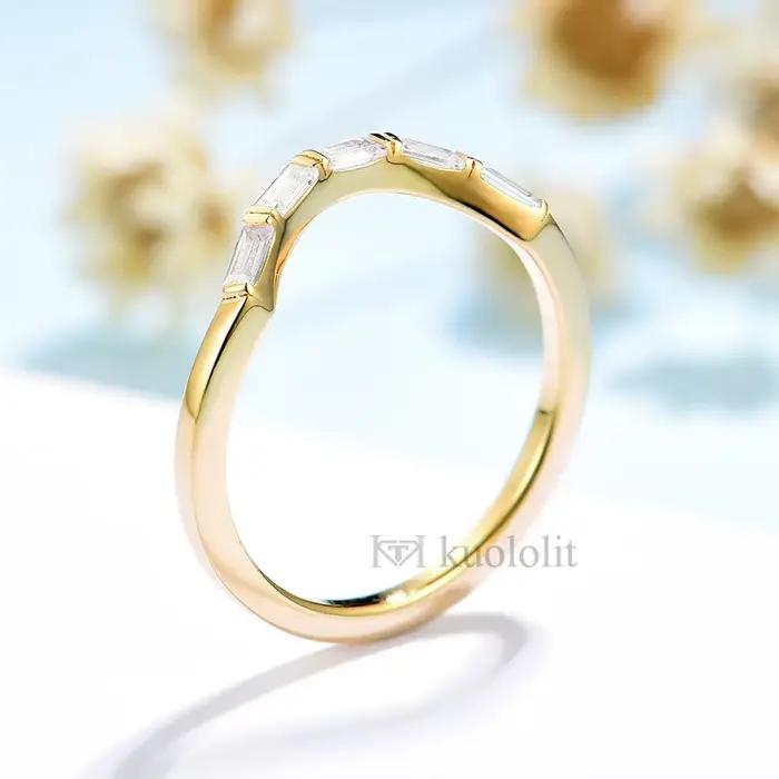 Bague en or jaune 14K avec Moissanite taille émeraude pour mariage et fiançailles, cadeau romantique pour femmes, occasions spéciales