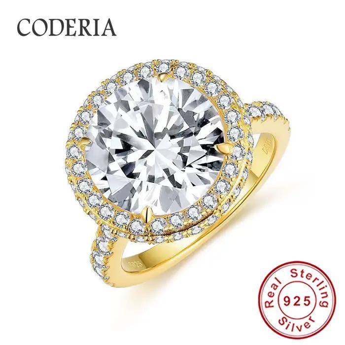 Superbe Bague en Or avec Moissanite Ronde de 5 Carats pour Femme, Bague de Fiançailles en Argent Sterling 925, Alliance de Mariage