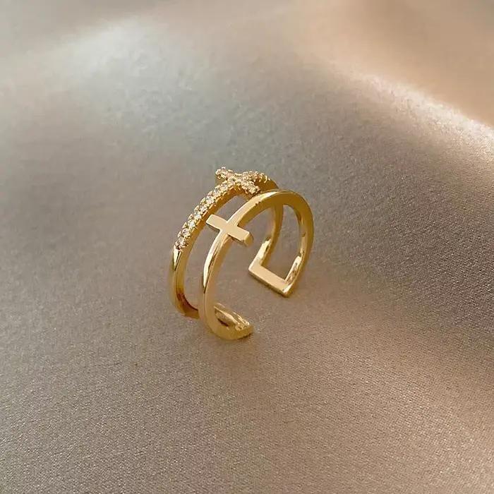 Bague Double couche en Zircon croisé pour femmes