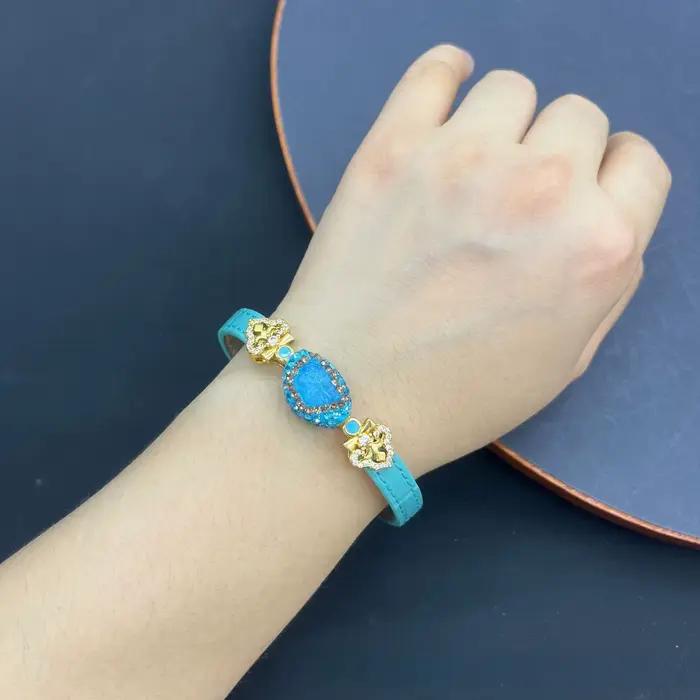 Bracelet en cristal de quartz turquoise aigue-marine naturelle brute pour femme