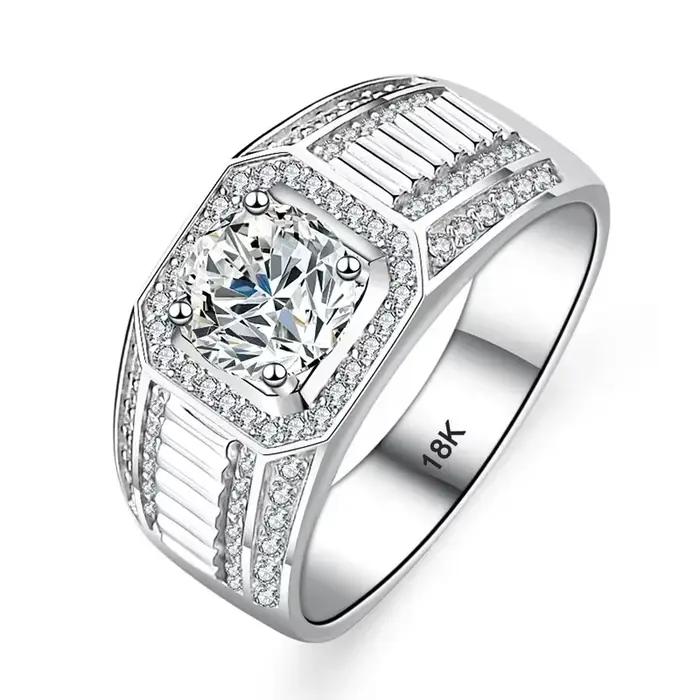 Bague en or blanc platine PT950 haut de gamme ShinyGold pour homme, 1 carat de moissanite couleur D VVS, certifiée GRA, idéale pour les mariages