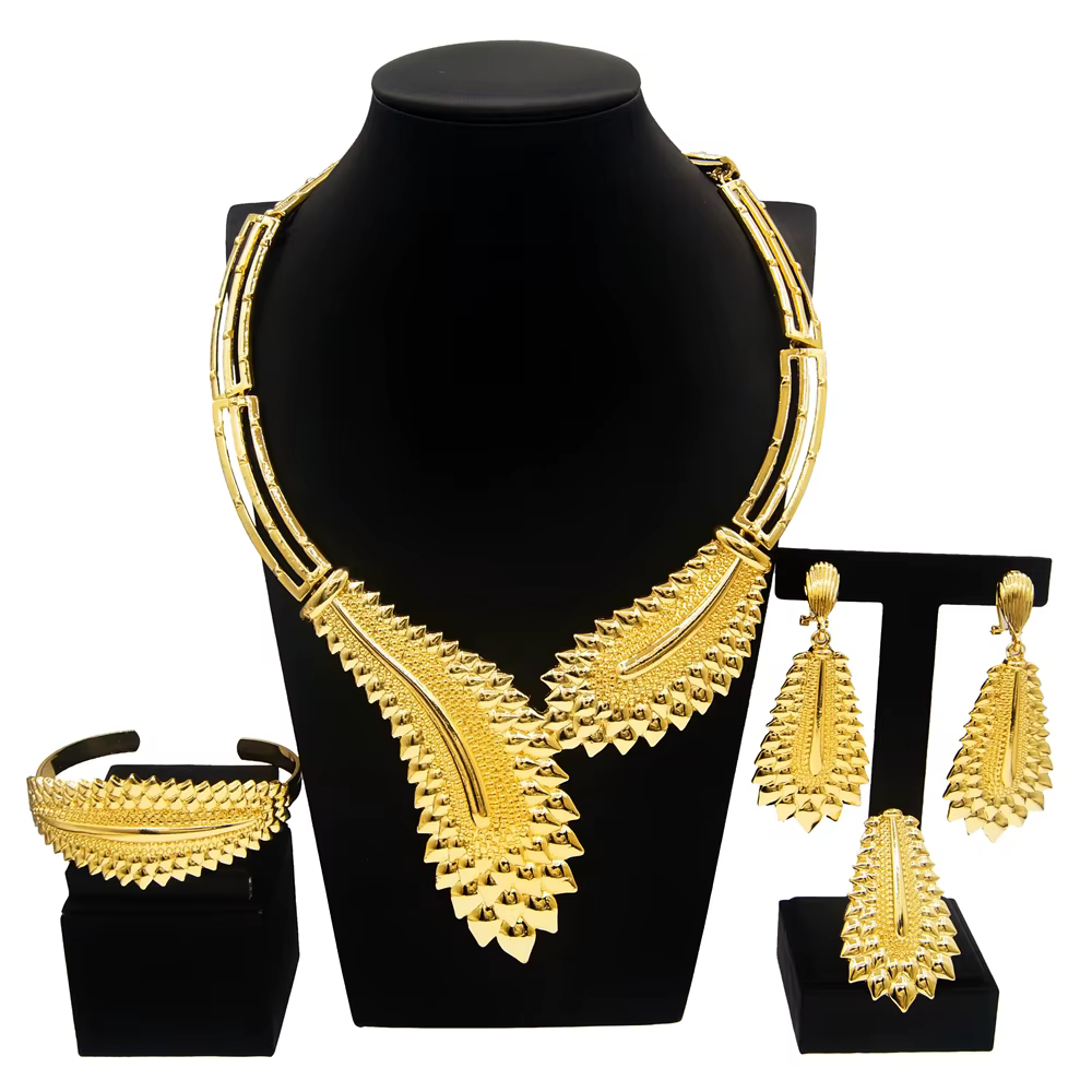 Ensembles de bijoux plaqués or de Dubaï pour femmes, boucles d'oreilles brésiliennes, matiques, banq
