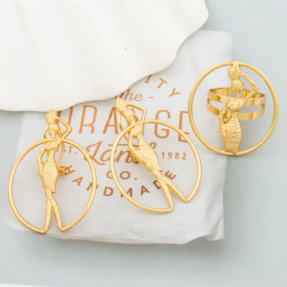 Ensemble de bijoux couleur or pour femmes, dubaï, Design de carte africaine, boucles d'oreilles et b