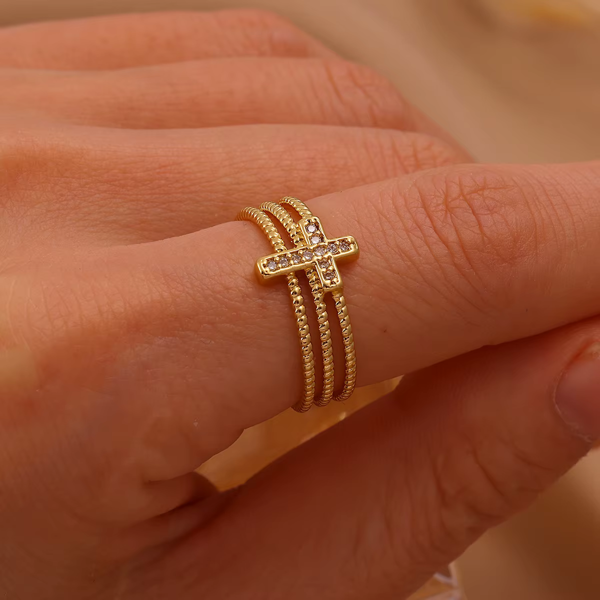 Bague en strass brillante pour femmes, fête, couleur or, mode, double couche, zircon, anillos, bijou