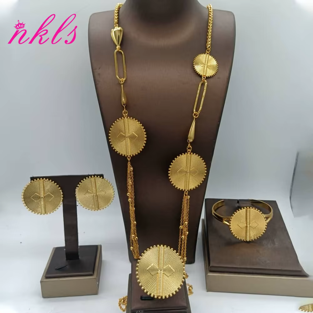 Ensemble de bijoux pour femmes, boucles d'oreilles à longue chaîne, couleur dubaï, élégant, glands, 