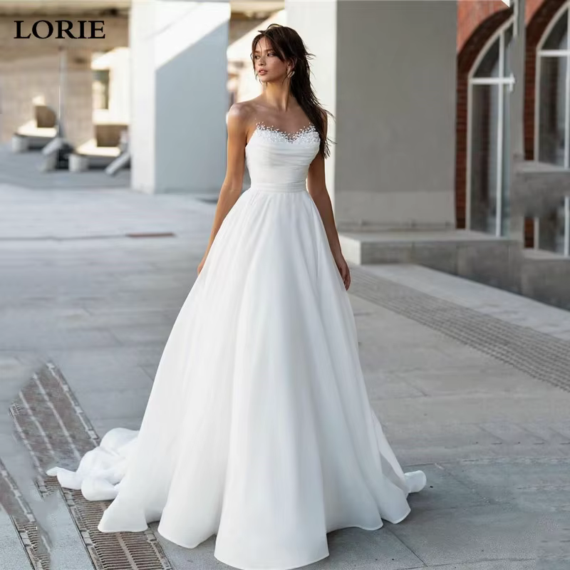 LORIE-Robe de Mariée en Fibres de Perles, Ligne A, Élégante, en Dentelle, Ivoire, pour Femme Patient