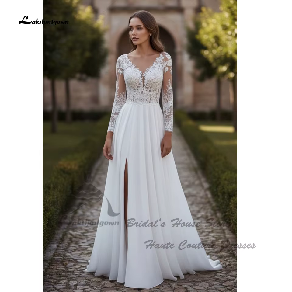Robe de mariée sexy Lakshmigown, style bohème, coupe trapèze, en mousseline, col en V, dos nu, perso