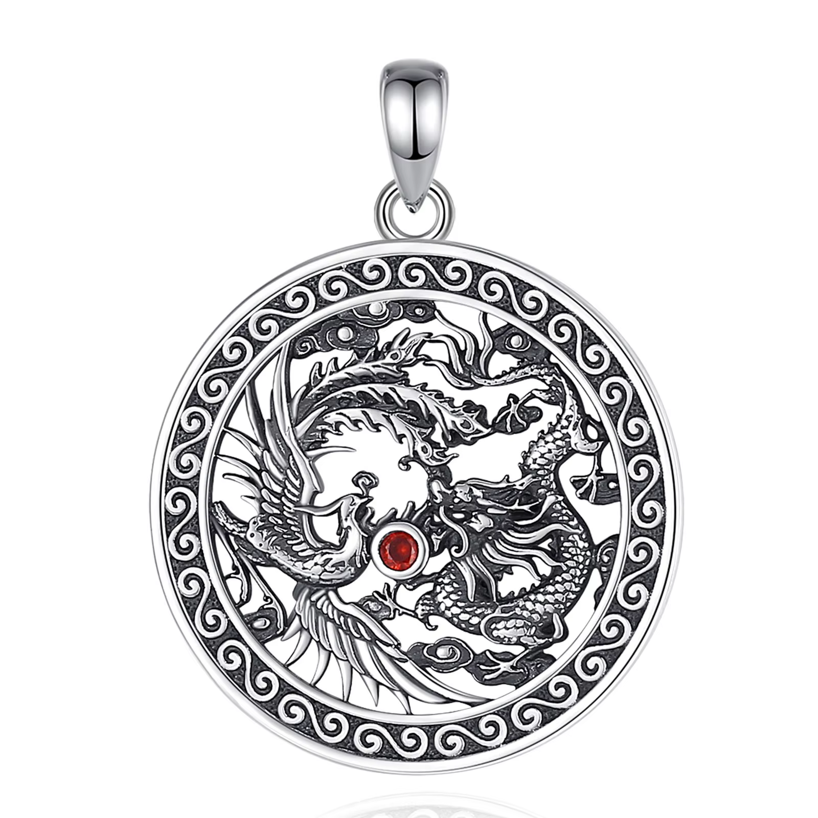 Eudora-Collier Phoenix Dragon en Argent Sterling 925 pour Homme et Femme, Pendentif Amulette Rouge V