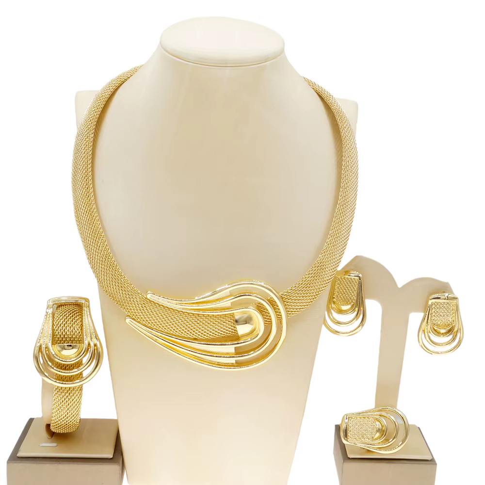 Ensemble de bijoux plaqué or italien pour femme, collier, pendentif délicat, accessoires de fête de 