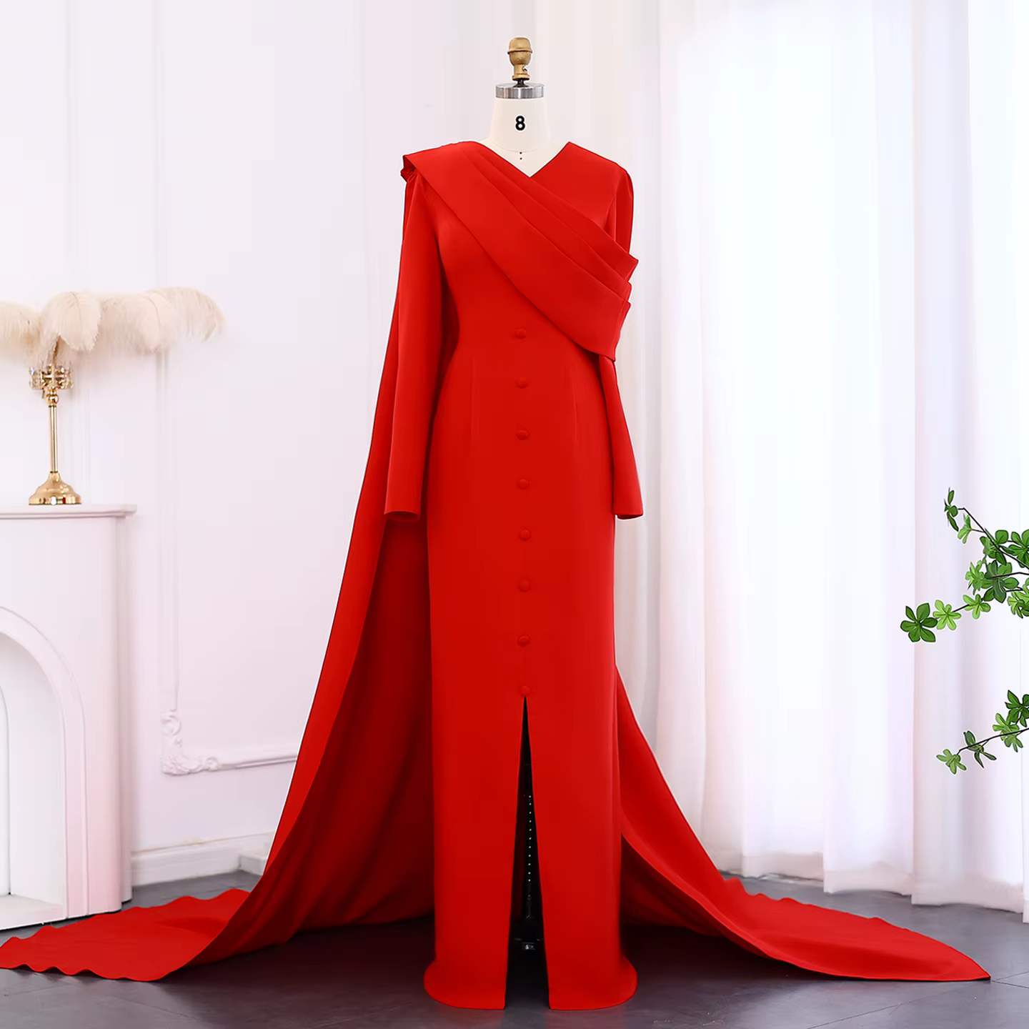 Robe de soirée sirène rouge arabe Sharon Said avec manches longues et jupon, robes de mariée et de s