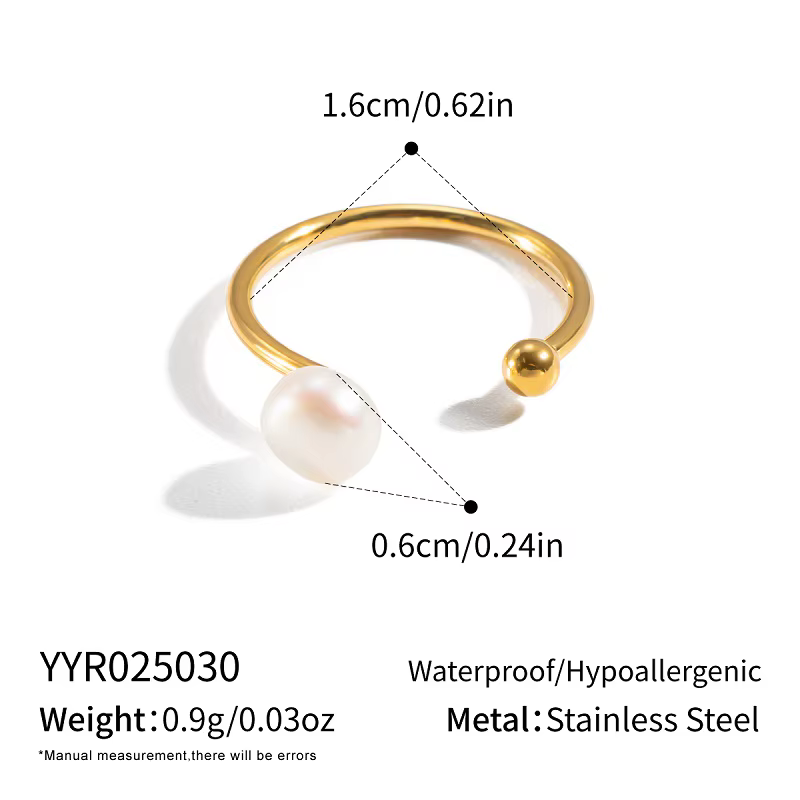 Miia 2026 Nouvelle bague de fiançailles élégante pour femme, en acier inoxydable, avec perles d'eau 