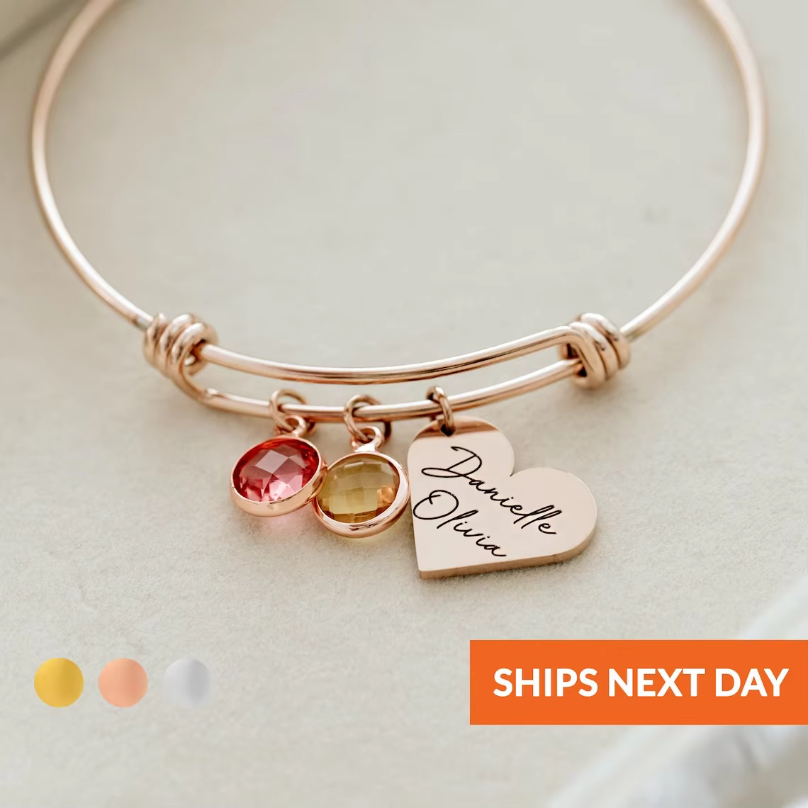 Bracelet personnalisé avec pierre de naissance, breloque en forme de cœur pour maman, noms de pierre