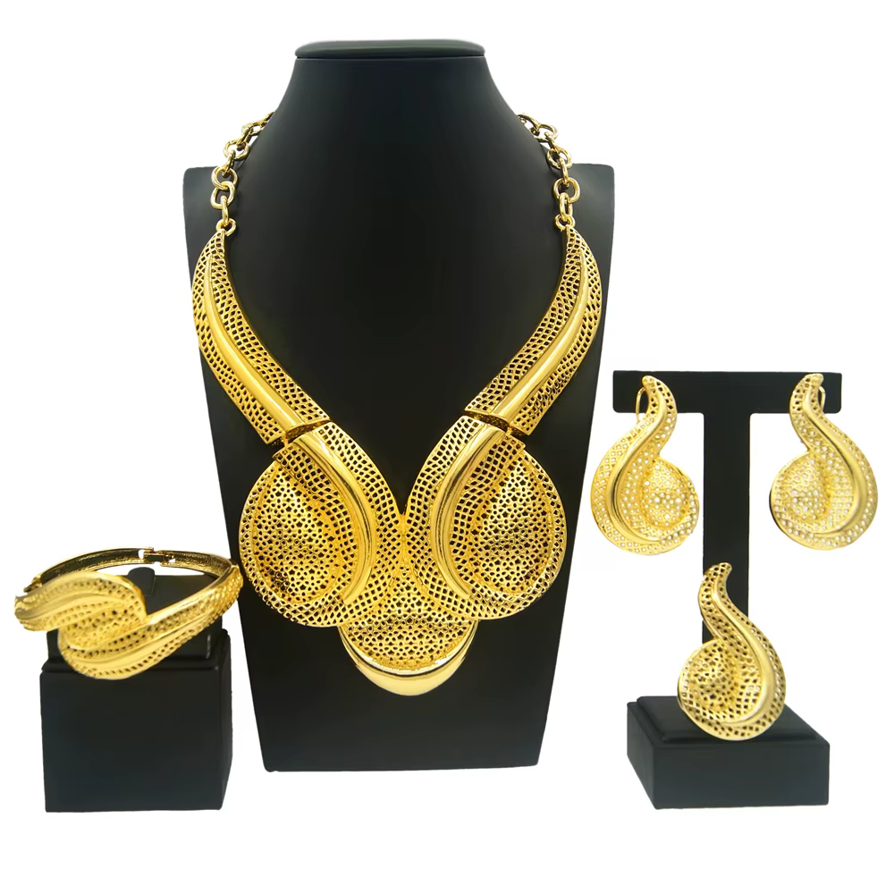 Ensemble de bijoux plaqué or italien pour femme, grand collier, cadeau de mariage de Dubaï, document