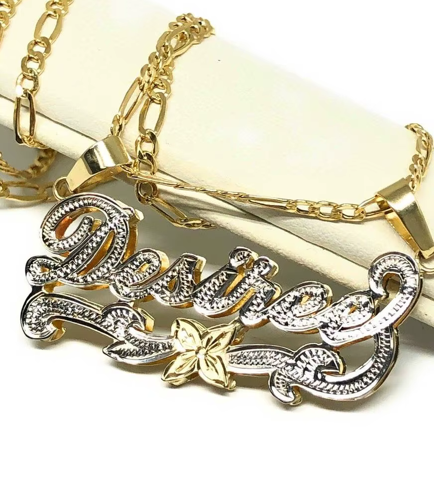 Collier avec nom personnalisé pour femmes, bijoux en acier inoxydable plaqué or Double 18K, pendenti