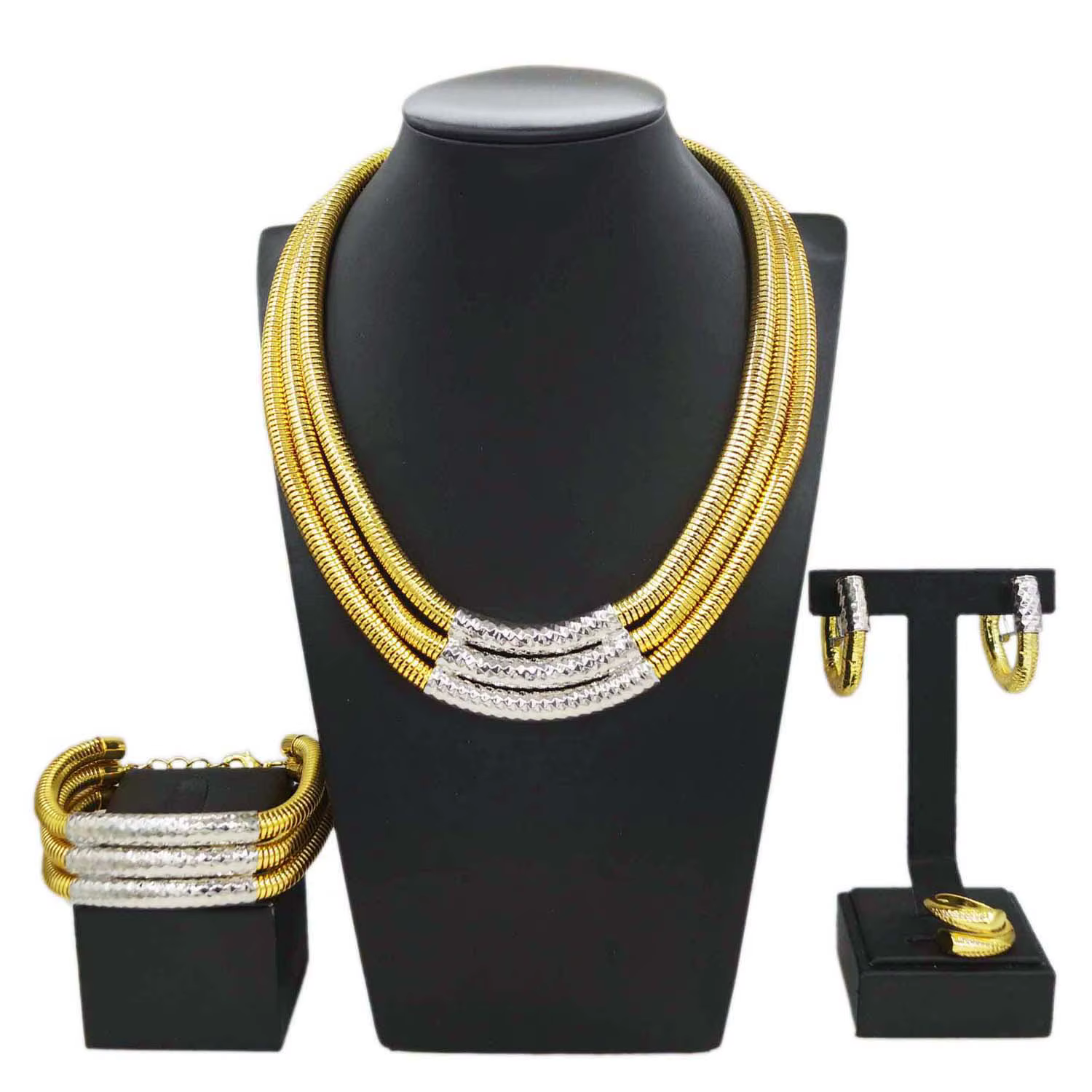 Ensembles de bijoux plaqués or pour femmes, collier brésilien de luxe, bracelet, design en couches s