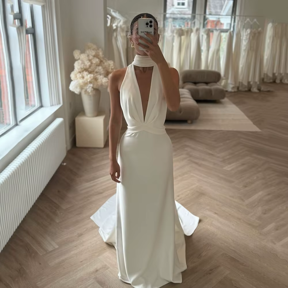 Msikoods robe de mariée civile femmes licou dos nu robe de mariée Sexy sirène robe de soirée de mari