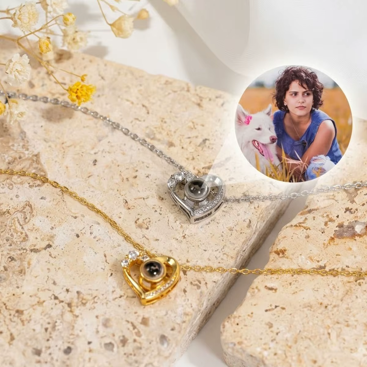 Collier avec pendentif en forme de cœur, projection de photo, collier personnalisé avec image, colli