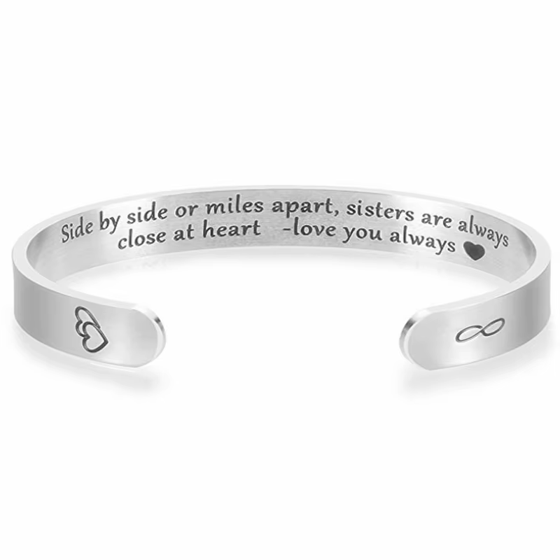 Bracelet manchette à côté ou à distance pour sœurs, cadeau de noël ou d'anniversaire