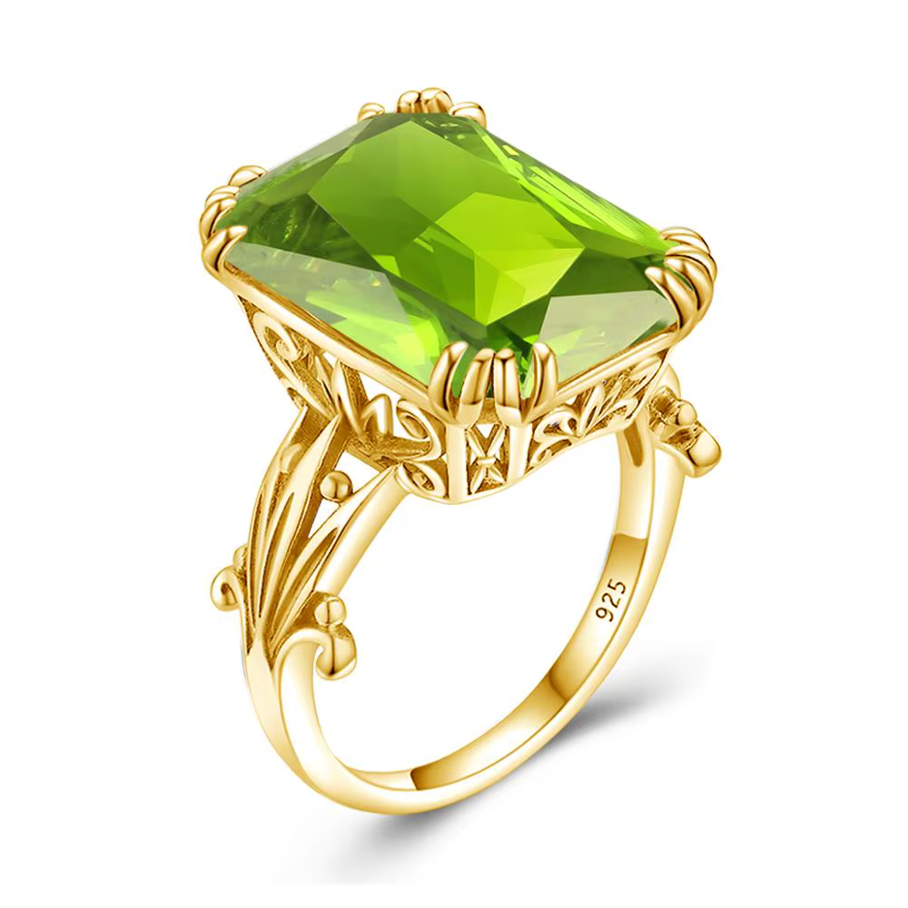 Bague péridot naturelle en or 14 carats pour femme, argent regardé 925, pierres précieuses de fiança