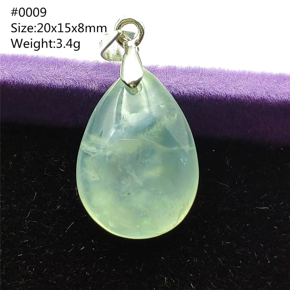 Pendentif en Perles de Préhnite Verte Naturelle, Clip, Goutte d'Eau, Perle Transparente, Collier à l