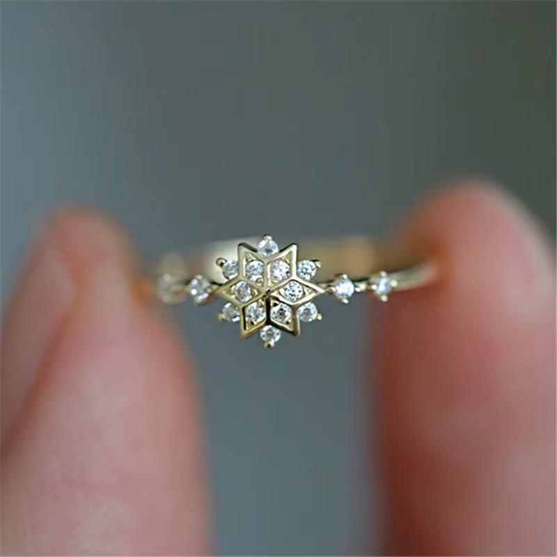 Bague flocon de neige en Zircon brillant pour femmes, en argent Sterling 925, plaqué or 14 carats, b