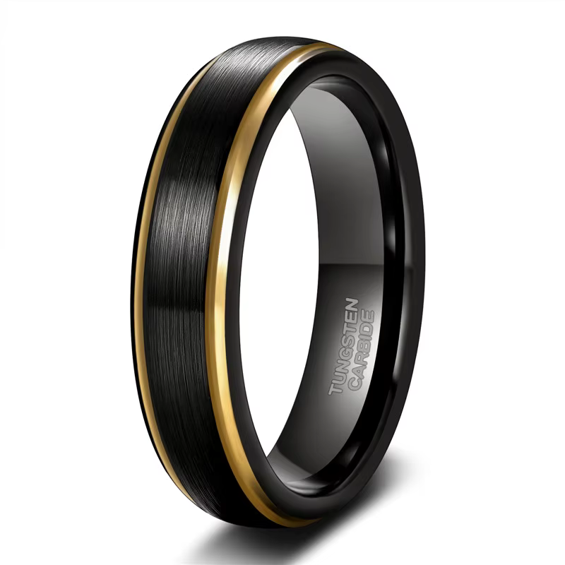 Tigrade hommes bague noire en tungstène brossé avec bord de couleur or 6/8mm unisexe femmes hommes a