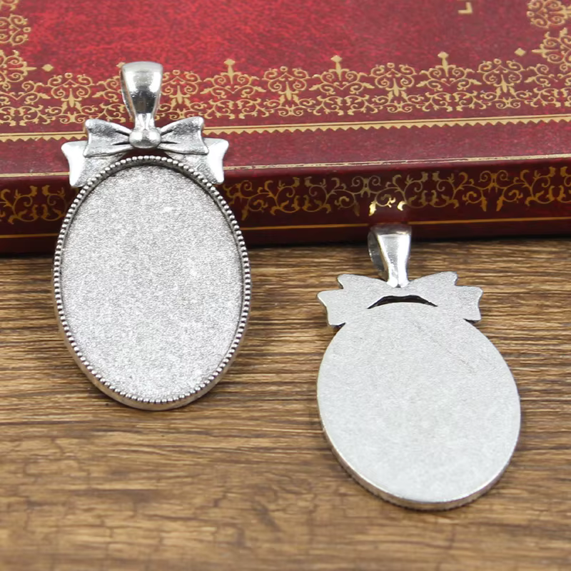 Pendentif Classique en Bronze Antique et Argent de 35x25mm, 3 Pièces, Nministériels d Ovale, Base de