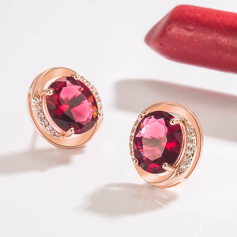 Boucles d'oreilles en rubis naturel pour femmes, bijoux en or Rose 14k avec pierres précieuses en zi