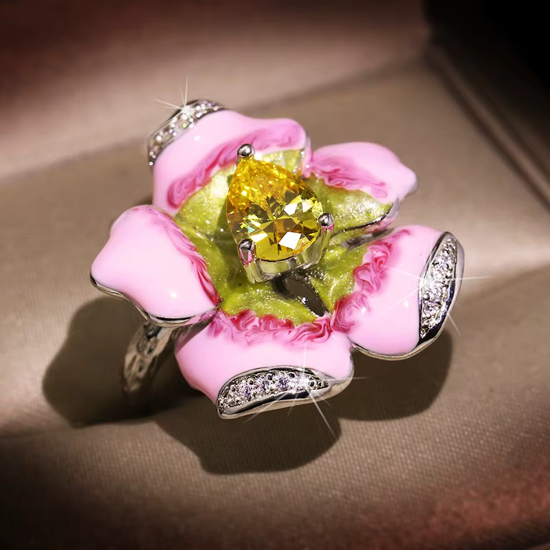 Grande bague en émail rouge pour femme, bijoux rétro, argent 925 antique, fête sur la plage bohème, 