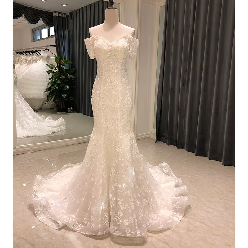Longue robe de mariée sirène personnalisée, corset de luxe pour musulmanes, jolie robe de mariée, 68