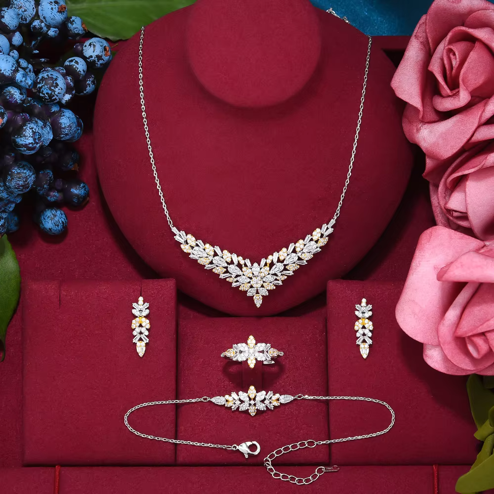GODKI Nouveaux ensembles de bijoux de mariage tendance en or plaqué 18 carats, motif fleur de Lagos 