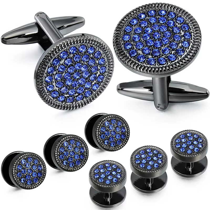 HAWSON Ensemble de boutons de manchette et de clous de chemise en cristal noir et bronze pour homme,