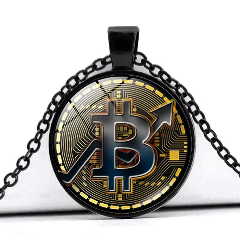 FIMAODZ pièce Bitcoin collier verre Cabochon pendentif chaîne bijoux de mode pour hommes femmes cade