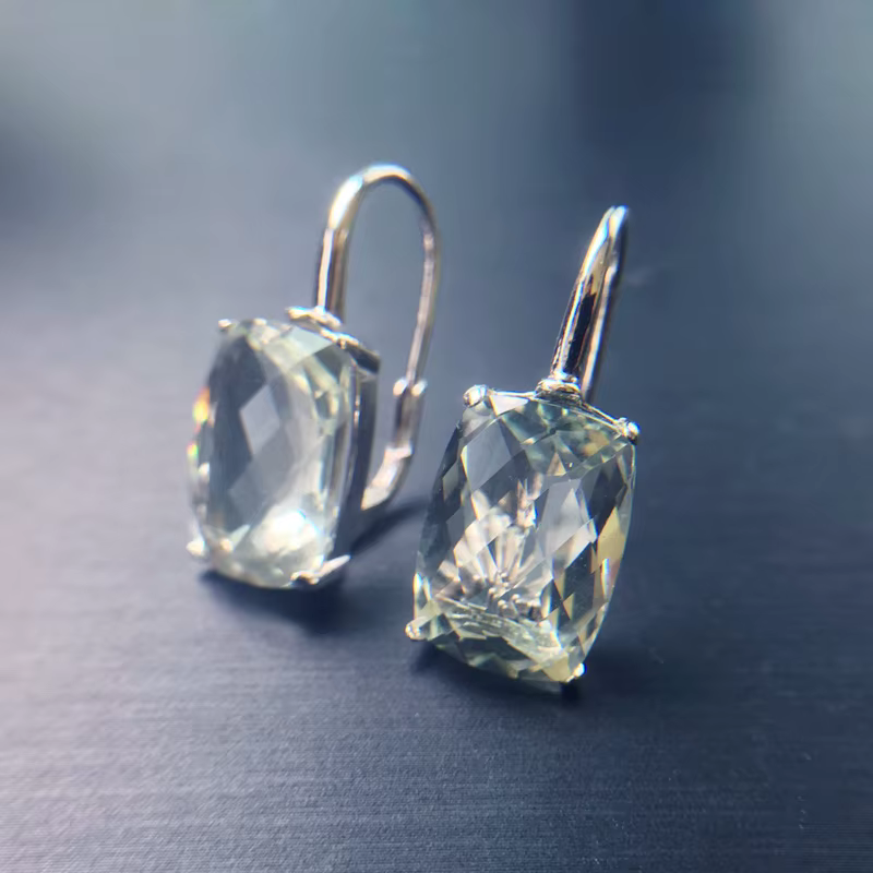 CSJ – boucles d'oreilles élégantes en améthyste verte naturelle, coussin en argent Sterling 925, 10x