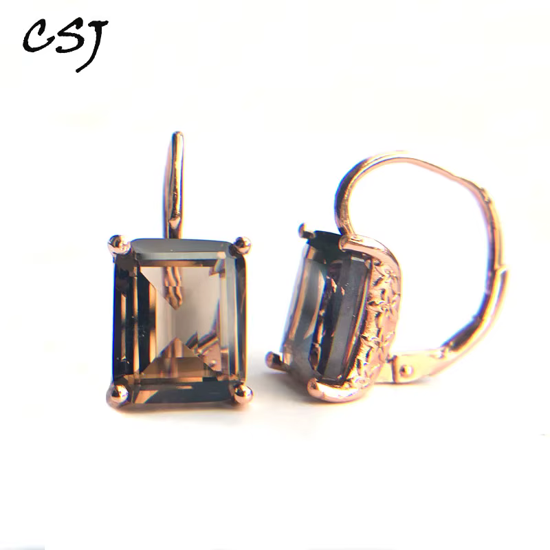 CSJ-Boucles d'Oreilles Octogonales en Quartz struction é et Argent Sterling 925, Bijoux Fins de 9x11
