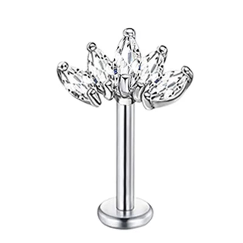 Boucle d'Oreille Plate pour Piercing Tragus avec Fleur en Cristal, Cartilage Croix, Bijoux Helix de 