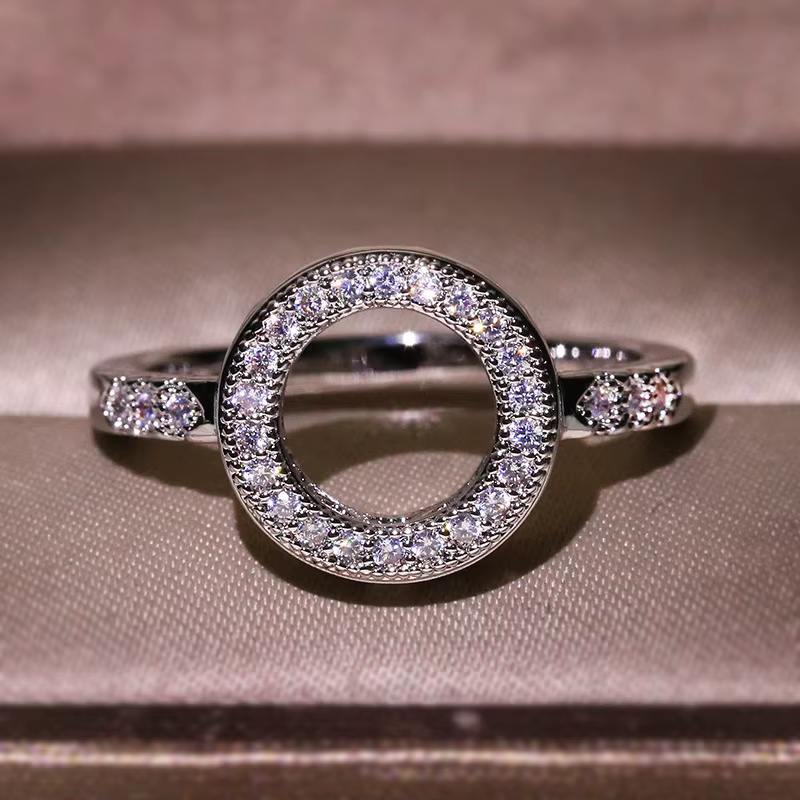 Bague de luxe en argent Zircon, excellente bague ronde incrustée de cristal AAAA, bijoux simples pou