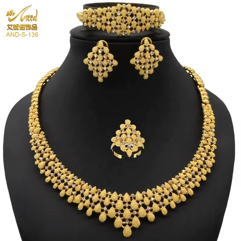 ANIID – ensemble de bijoux pour femmes, collier et boucles d'oreilles nigérians, couleur or 24K, Bra