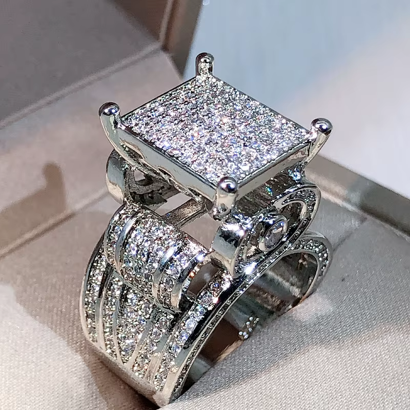 Bague en argent sterling 925 en diamant zircon blanc de haute qualité, bague géométrique tridimensio