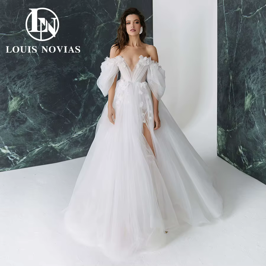 Modiis Novias-Robe de mariée A-Line, robes de mariée florales, robes de patients à ourlet fendu, ind