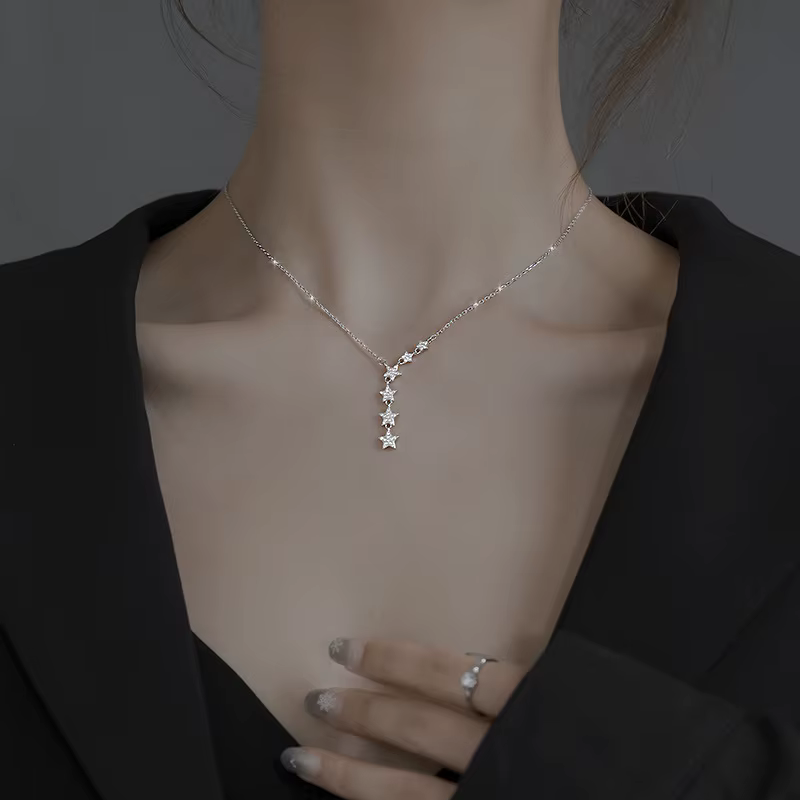 Collier étoile avec pendentif pompon en argent 2021, chaîne de clavicule de tempérament Simple, bijo