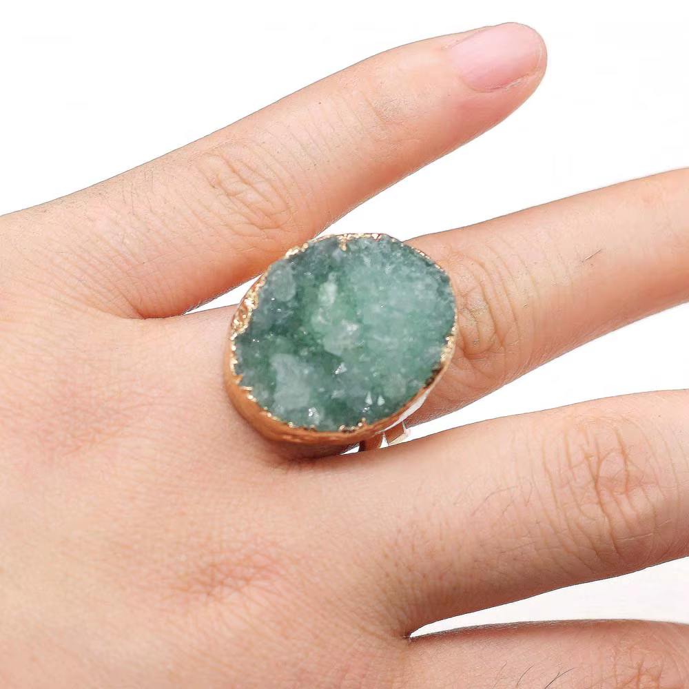 Bague Druzy d'agates irrégulières, anneaux de déclaration réglables, bagues en Quartz en pierre natu